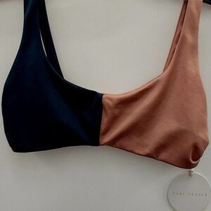 Tori Praver Two-Tone Bralette in Midnight Teal and Blush Pink